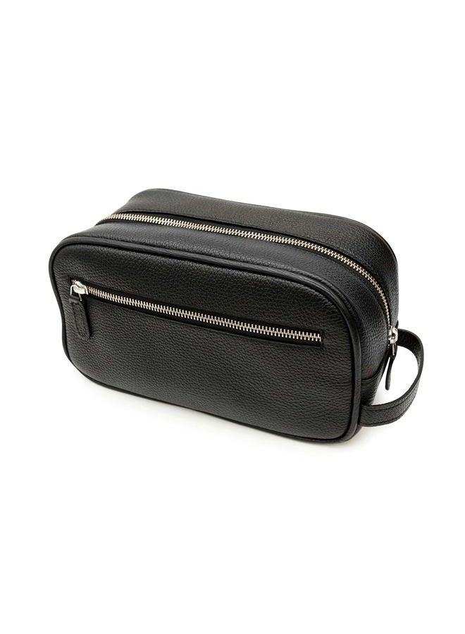 Maruse Italian Leather Toiletry Travel Bag with 2 Zippered Closures for Men and Women, Handmade in Italy, Black, Classic - Image 1