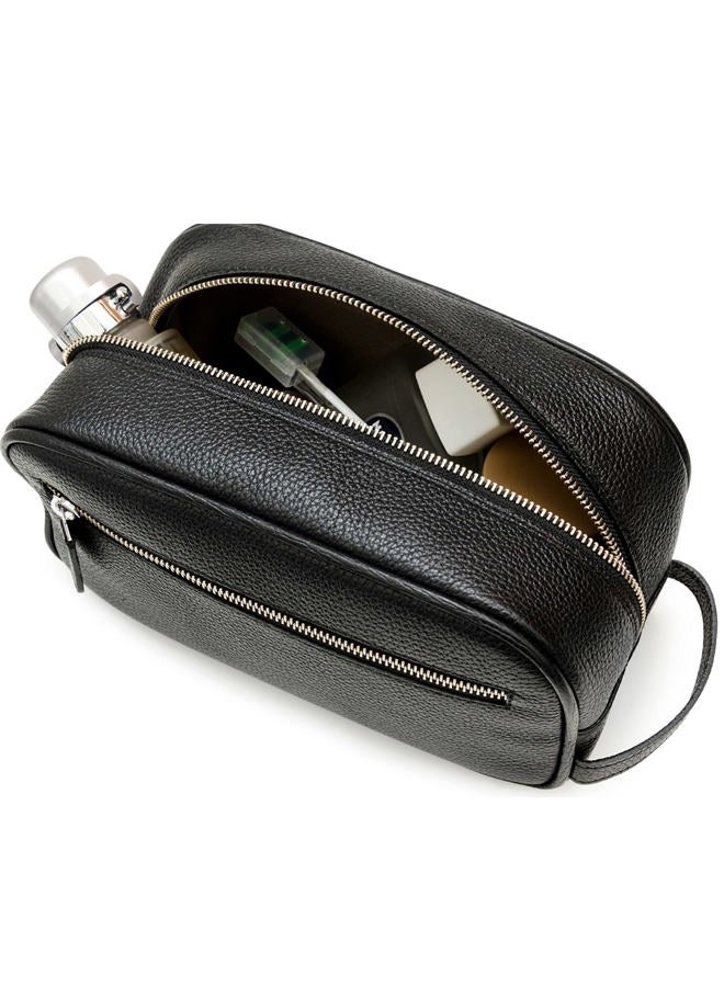Maruse Italian Leather Toiletry Travel Bag with 2 Zippered Closures for Men and Women, Handmade in Italy, Black, Classic - Image 4