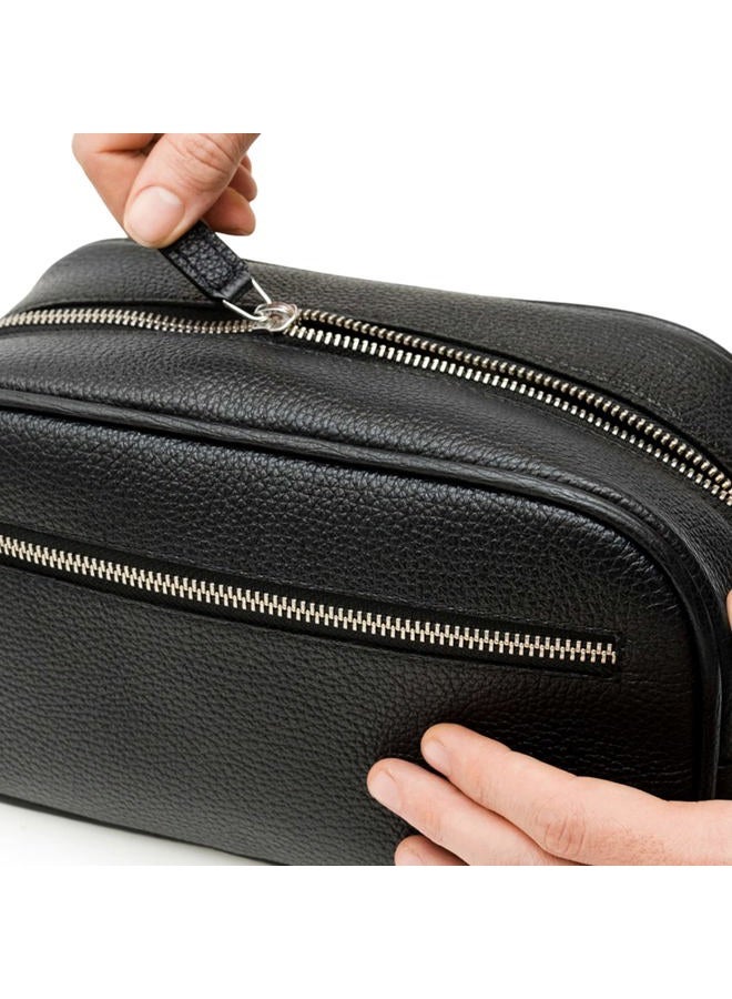 Maruse Italian Leather Toiletry Travel Bag with 2 Zippered Closures for Men and Women, Handmade in Italy, Black, Classic - Image 3