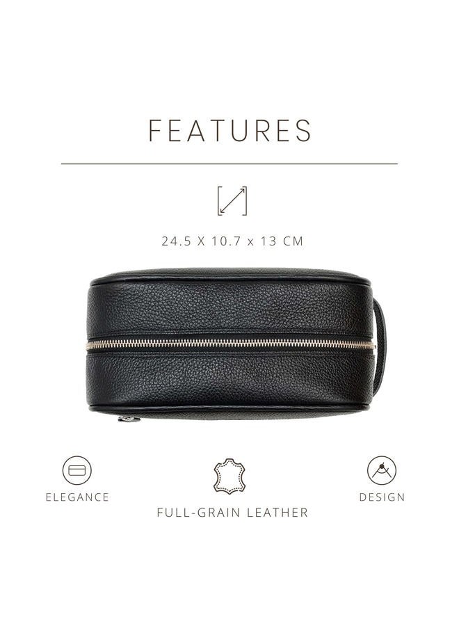Maruse Italian Leather Toiletry Travel Bag with 2 Zippered Closures for Men and Women, Handmade in Italy, Black, Classic - Image 2