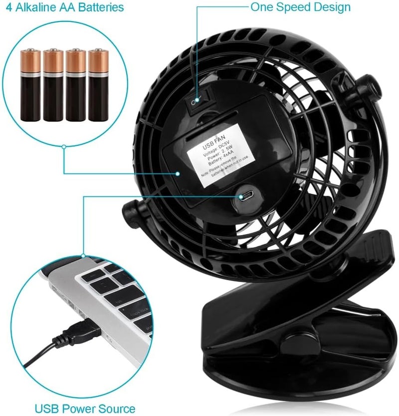 Gazeled Battery Operated Fans, Stroller Fan Battery Operated, Portable Battery Powered Fan with Clip, 5 Inch Cordless Fan for Camping, Mini Quiet Personal Fan for Bed, Car, 8 Free AA Batteries - Image 4