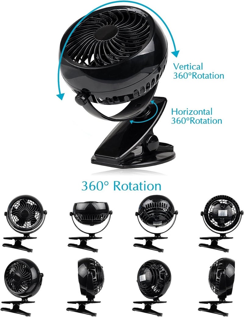 Gazeled Battery Operated Fans, Stroller Fan Battery Operated, Portable Battery Powered Fan with Clip, 5 Inch Cordless Fan for Camping, Mini Quiet Personal Fan for Bed, Car, 8 Free AA Batteries - Image 3