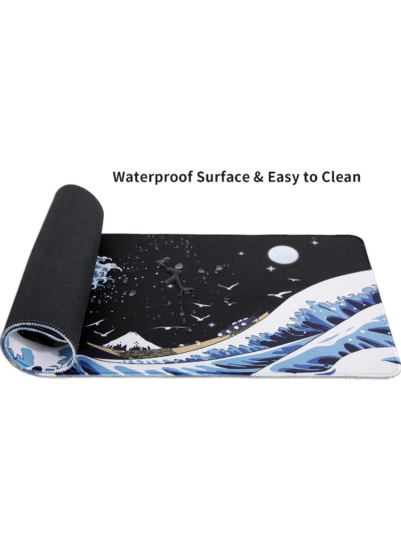 روك بو - لوحة ماوس كمبيوتر محمول للألعاب Sea Wave Big Mouse Pads PC Keyboard مقاومة للماء وغير قابلة للانزلاق 800 * 300 * 3 مم بساط طاولة مطاطي Kanagawa Surfing ولوحات الماوس - Image 1