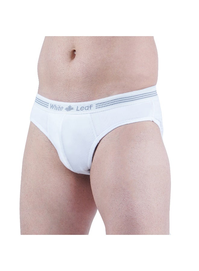 White Leaf Men’s Briefs 3-Pack | 100% Combed Cotton | Breathable & Skin-Friendly | Comfort Fit Innerwear | White - Image 1