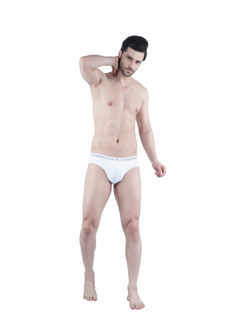 White Leaf Men’s Briefs 3-Pack | 100% Combed Cotton | Breathable & Skin-Friendly | Comfort Fit Innerwear | White - Image 3