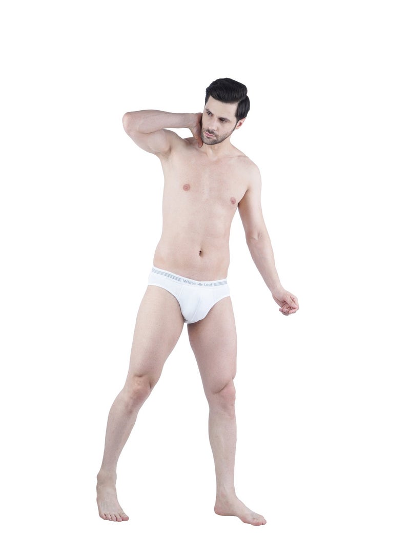 White Leaf Men’s Briefs 3-Pack | 100% Combed Cotton | Breathable & Skin-Friendly | Comfort Fit Innerwear | White - Image 2