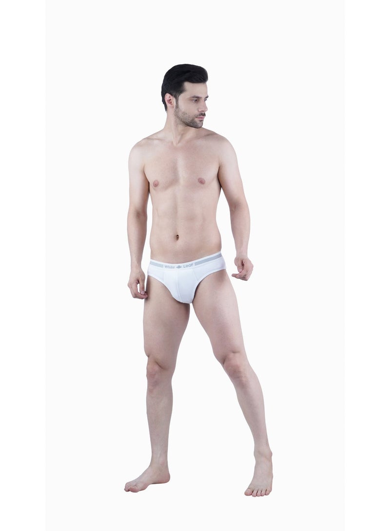 White Leaf Men’s Briefs 3-Pack | 100% Combed Cotton | Breathable & Skin-Friendly | Comfort Fit Innerwear | White - Image 4