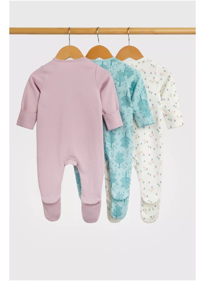 mothercare - Garden Bunny Baby Sleepsuits - 3 Pack - Image 1