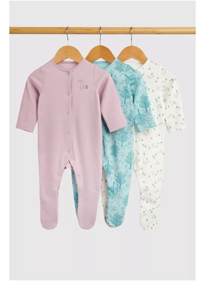 mothercare - Garden Bunny Baby Sleepsuits - 3 Pack - Image 1