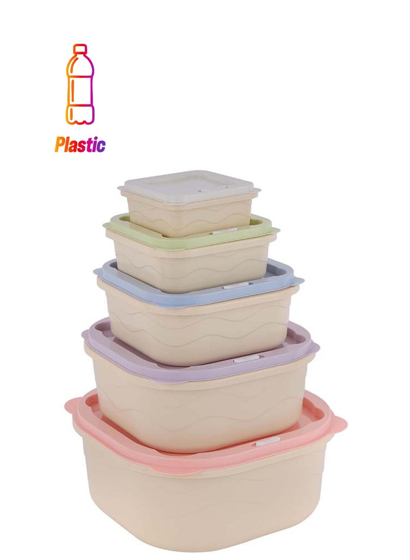 Royalford Square Plastic Food Storage Container RF12180 Pack of 5 Containers, 270 ml, 600 ml, 1300 ml, 2450 ml, 4000 ml, Storage Box for Food, Leftover, Marinades, Dough, etc. Multicolor - Image 1