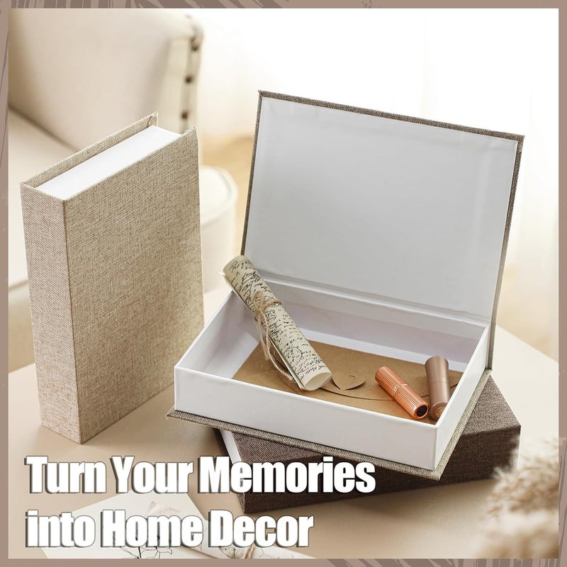 Tioncy 3 Pcs Fake Book Box Neutral Linen Book Box Decorative Faux Prop Storage for Farmhouse Home Decor shelf Table Card Photo DIY Keepsake Gift(8.6 x 6.1 x 1.8 Inch,Khaki, Dark Coffee, Light Coffee) - Image 4