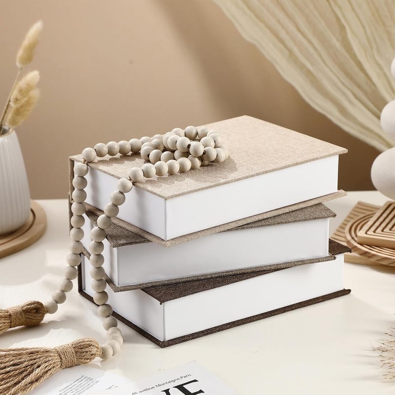 Tioncy 3 Pcs Fake Book Box Neutral Linen Book Box Decorative Faux Prop Storage for Farmhouse Home Decor shelf Table Card Photo DIY Keepsake Gift(8.6 x 6.1 x 1.8 Inch,Khaki, Dark Coffee, Light Coffee) - Image 5