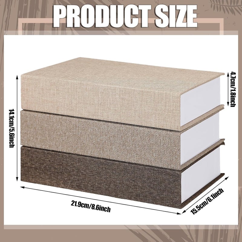 Tioncy 3 Pcs Fake Book Box Neutral Linen Book Box Decorative Faux Prop Storage for Farmhouse Home Decor shelf Table Card Photo DIY Keepsake Gift(8.6 x 6.1 x 1.8 Inch,Khaki, Dark Coffee, Light Coffee) - Image 2