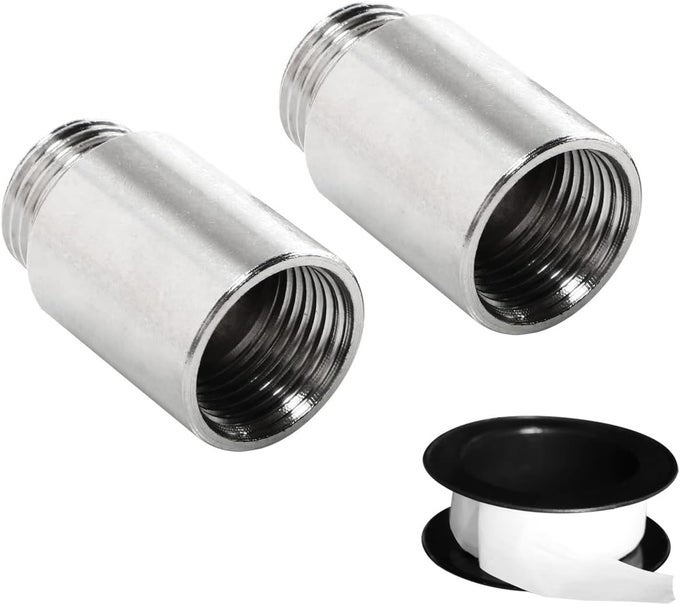 2PCS SHOWER HEAD EXTENSION PIPES 304 STAINLESS STEEL 1 2PT EXTERNAL THREAD TO 1 2PT INTERNAL THREAD 30MM EXTENSION WATER PIPE CONNECTOR