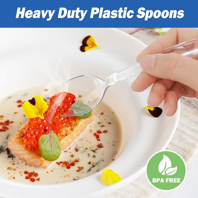 POSATE Heavy Duty Plastic Spoons - Food-Grade Disposable Material  Clear  Pack of 30 - Image 2