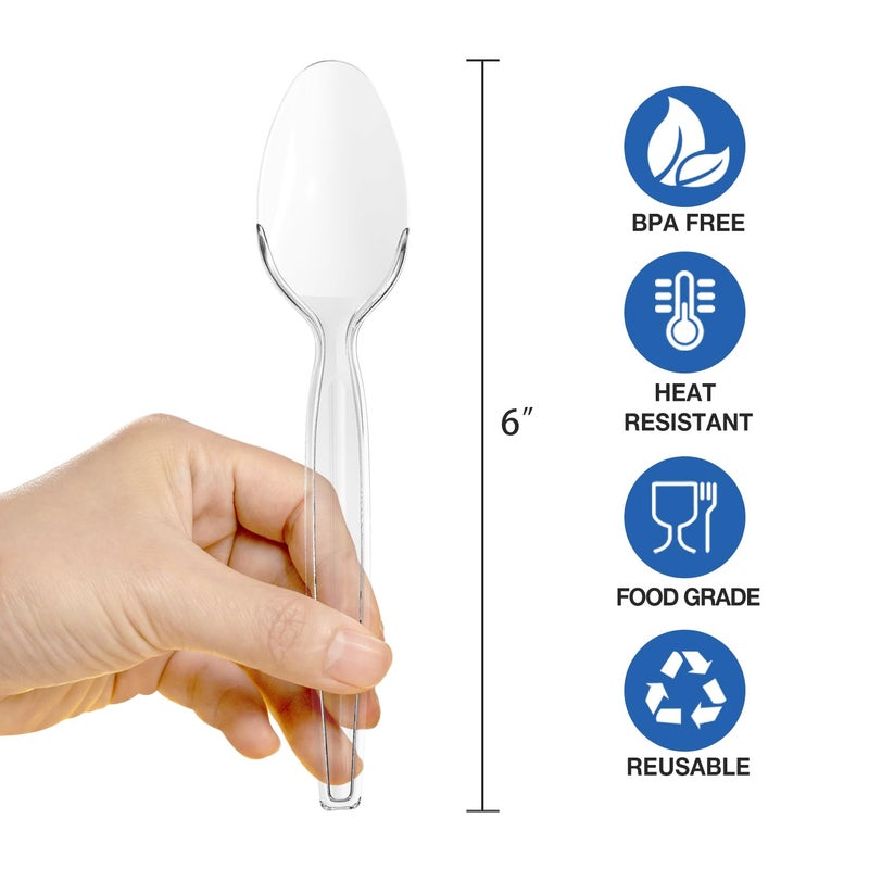 POSATE Heavy Duty Plastic Spoons - Food-Grade Disposable Material  Clear  Pack of 30 - Image 1