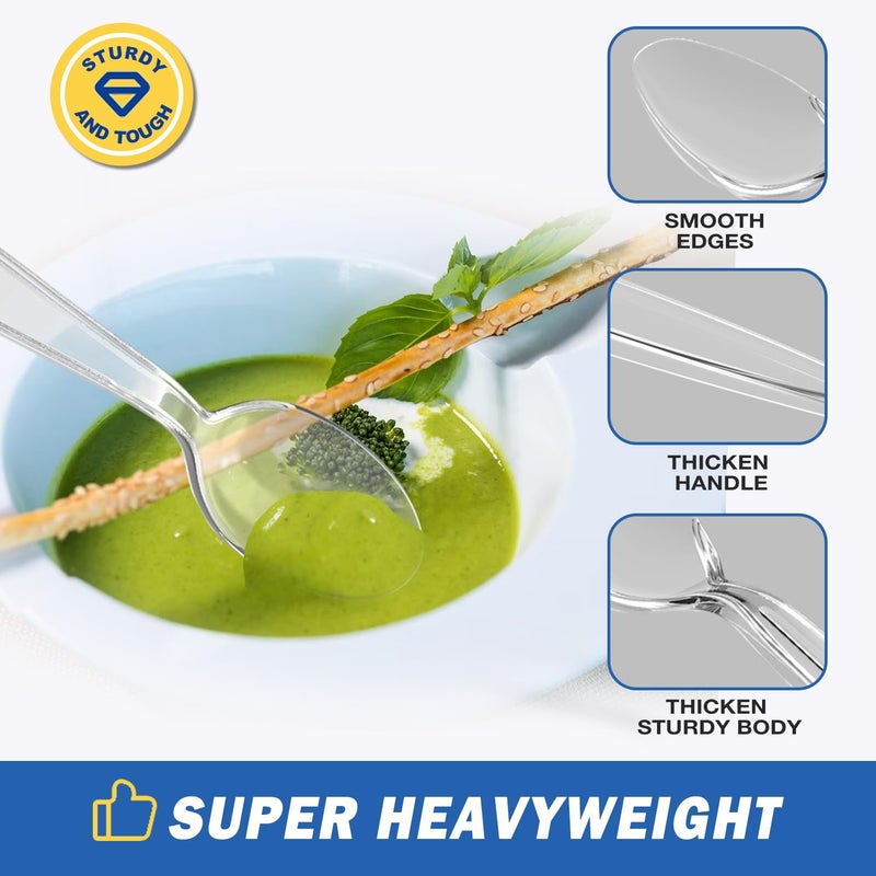 POSATE Heavy Duty Plastic Spoons - Food-Grade Disposable Material  Clear  Pack of 30 - Image 4