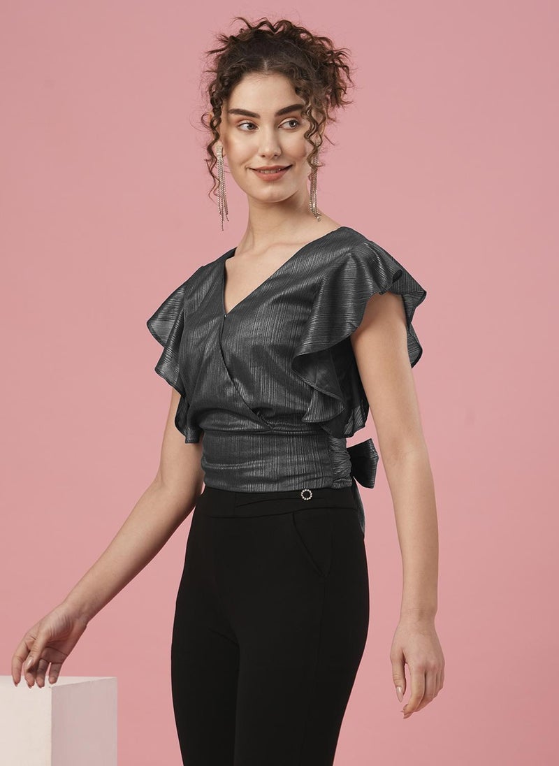 Globus Women Flutter Sleeve Wrap Party Top - Image 3