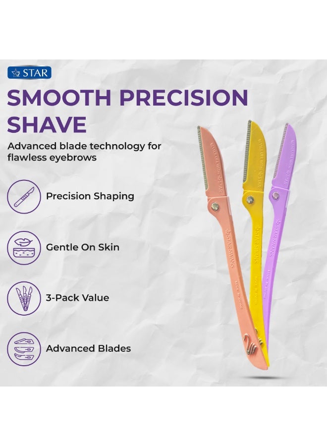 SZ Star 3 Piece Original Eyebrow Razors - Smooth Facial Razor for Women - Japanese Made Body Hair Shavers with Safety Guard - Gentle Blade for Face & Brows - Image 2