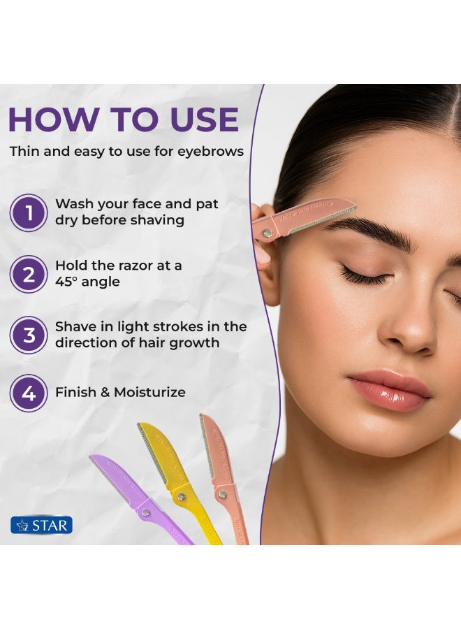 SZ Star 3 Piece Original Eyebrow Razors - Smooth Facial Razor for Women - Japanese Made Body Hair Shavers with Safety Guard - Gentle Blade for Face & Brows - Image 4