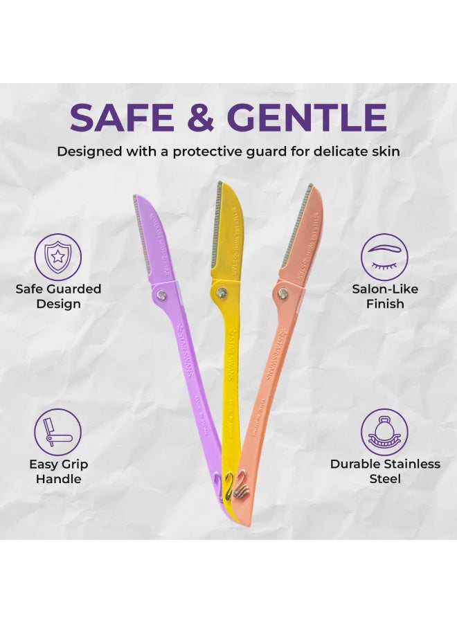 SZ Star 3 Piece Original Eyebrow Razors - Smooth Facial Razor for Women - Japanese Made Body Hair Shavers with Safety Guard - Gentle Blade for Face & Brows - Image 3