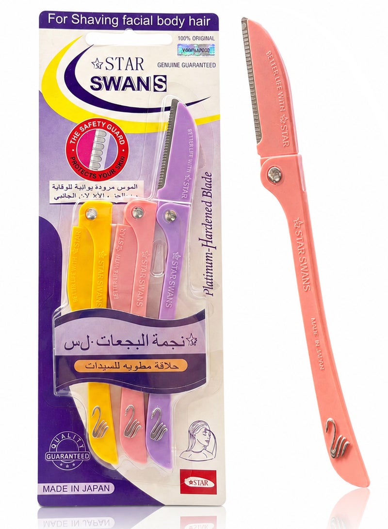 SZ Star 3 Piece Original Eyebrow Razors - Smooth Facial Razor for Women - Japanese Made Body Hair Shavers with Safety Guard - Gentle Blade for Face & Brows - Image 1