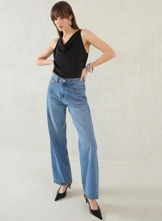 Femmella Femmella Solid Cowl Neck Sleeveless Satin Top