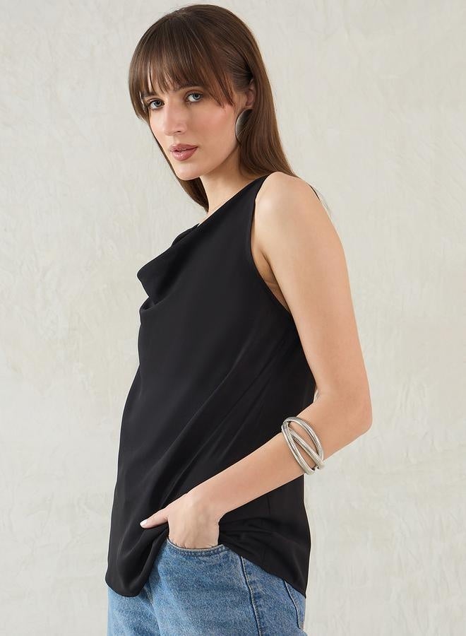 Femmella Femmella Solid Cowl Neck Sleeveless Satin Top - Image 3