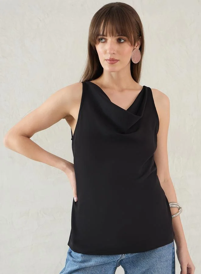 Femmella Femmella Solid Cowl Neck Sleeveless Satin Top