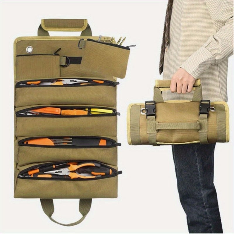Khaki Multi Pocket Tool Organizer Pouch For Garden Electrician Carpenter Tools - Image 3