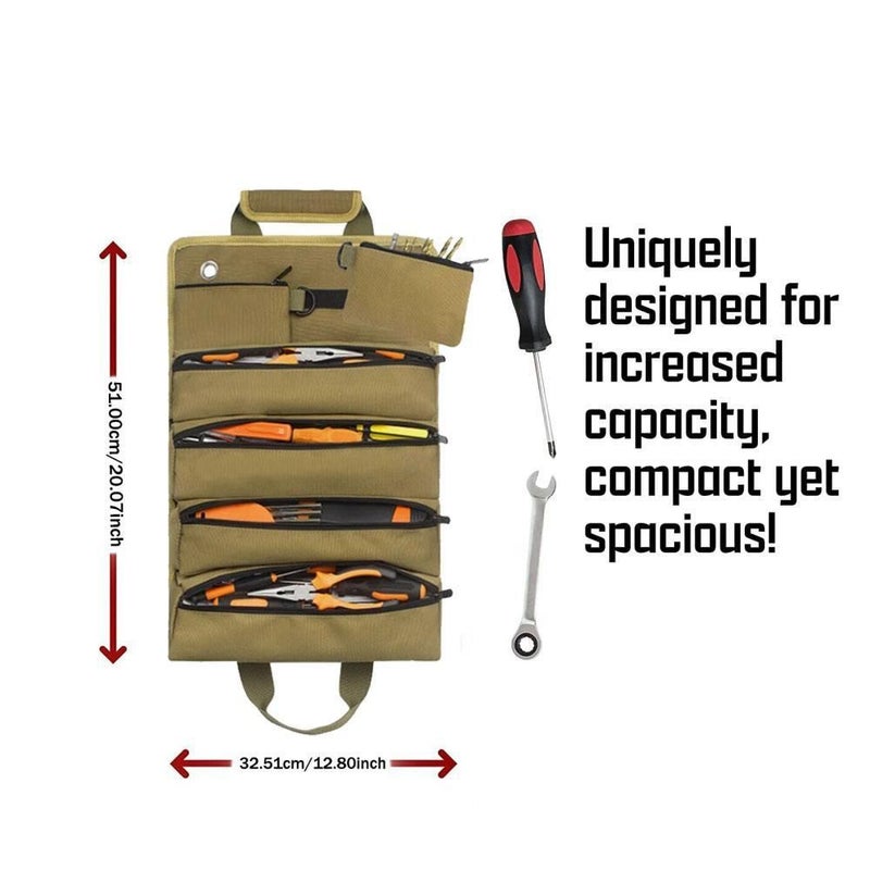 Khaki Multi Pocket Tool Organizer Pouch For Garden Electrician Carpenter Tools - Image 1