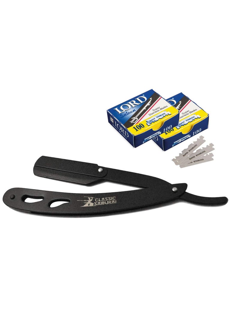 Classic Samurai - CS102 Stainless Steel Professional Barber Straight Edge Shavette Cut Throat Razor Matte Black  200 Lord Blades - Image 1