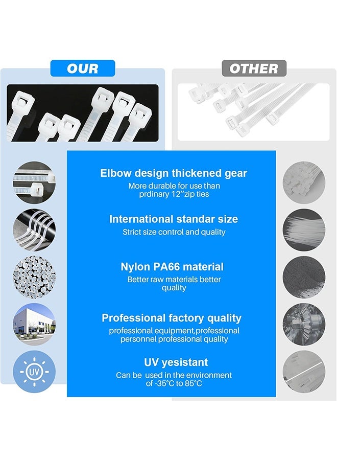 200 Pack Cable Zip Ties  White Zip Ties Heavy Tensile Strength Plastic Zip Ties for Outdoor and Indoor Multi-Purpose Cable Ties Self-Locking UV Resistant Wire Ties Wraps - Image 4