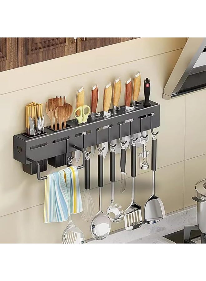 LOKIPA Stainless Steel Wall Mounted Knife Holder with Heavy Duty Adhesive Knife Strip for Wall Storage, Kitchen Knife Organizer for Spoon & Chopsticks, Space-Saving Wall Rack for Kitchen Utensils, Modern Design for Efficient Storage - Image 1