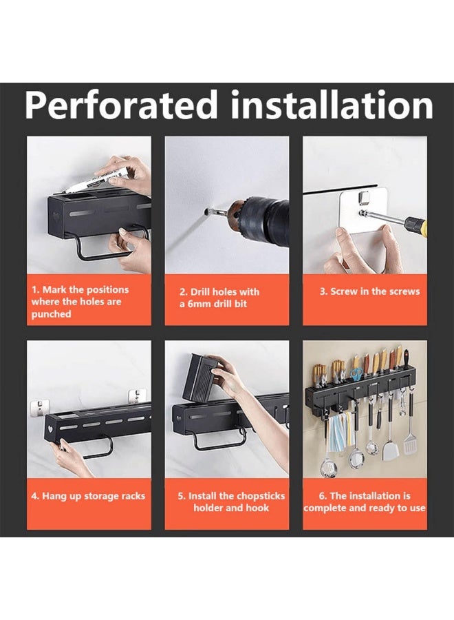 LOKIPA Stainless Steel Wall Mounted Knife Holder with Heavy Duty Adhesive Knife Strip for Wall Storage, Kitchen Knife Organizer for Spoon & Chopsticks, Space-Saving Wall Rack for Kitchen Utensils, Modern Design for Efficient Storage - Image 3