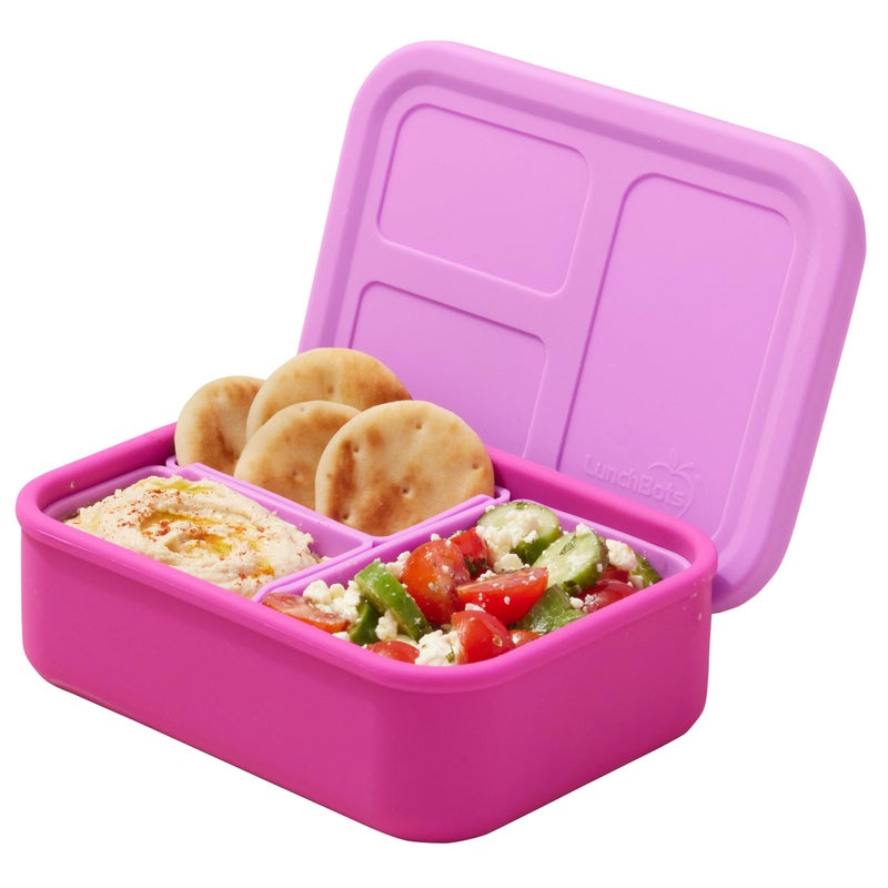 LunchBots Build -a- Bento Lunch Box, Silicone Bento Box for Kids, Multi-Compartment Lunch Container, Oven & Dishwasher Safe, BPA Free, 28 oz - Pink