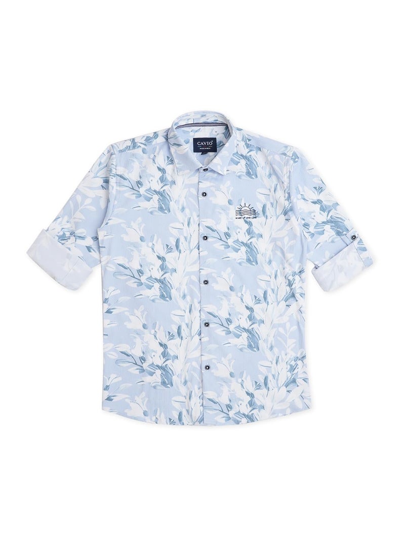 CAVIO Boys Regular Fit Spread Collar Casual Shirt SkyBlue - Image 4