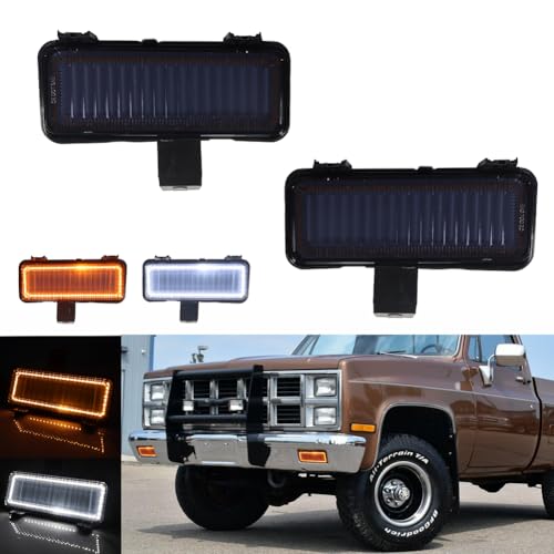 Tonsya For 1981-1982 Chevy PU parking Suburban/Blazer/Chevy PU,1981-1982 GMC PU, Jimmy,1981-1982 GMC Suburban Front Bumper Signal Side Marker lights Smoked Lens Amber/White LED Lens C481820/C481821 - Image 1