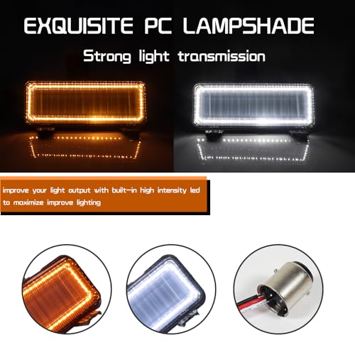 Tonsya For 1981-1982 Chevy PU parking Suburban/Blazer/Chevy PU,1981-1982 GMC PU, Jimmy,1981-1982 GMC Suburban Front Bumper Signal Side Marker lights Smoked Lens Amber/White LED Lens C481820/C481821 - Image 2