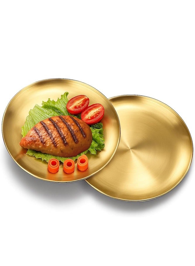AMERTEER 2-Pack Gold Stainless Steel Dinner Plates – Reusable Round Plates for BBQ, Party & Camping - Image 1
