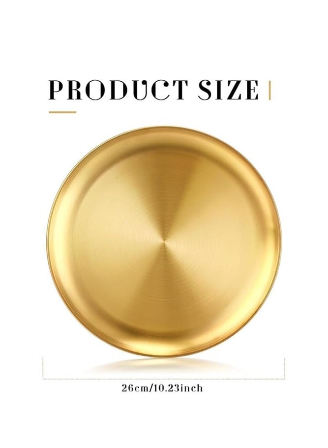 AMERTEER 2-Pack Gold Stainless Steel Dinner Plates – Reusable Round Plates for BBQ, Party & Camping - Image 2