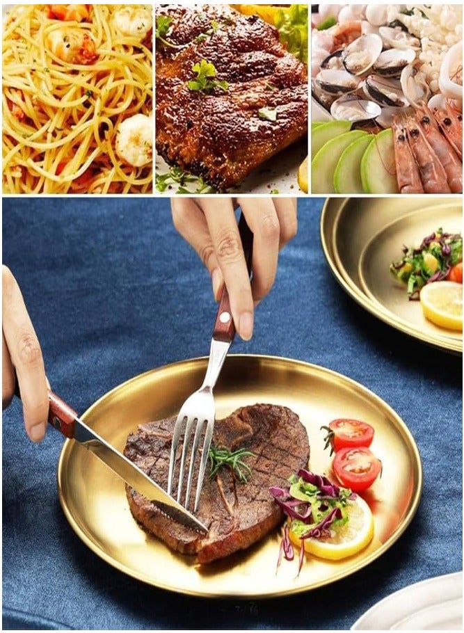 AMERTEER 2-Pack Gold Stainless Steel Dinner Plates – Reusable Round Plates for BBQ, Party & Camping - Image 5