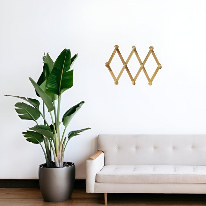 Wooden Expandable Rack WallMounted Diamond Pattern with 10 Pegs Multipurpose UseDecorattive HomeKitchen LivingRoom Bathroom Natural wood - Image 2