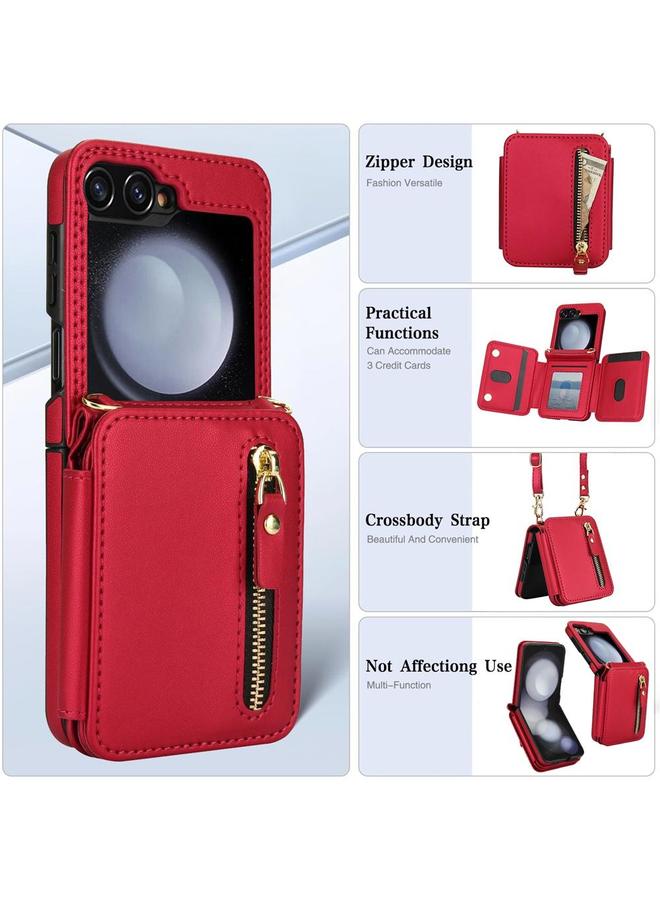 erorex Case For Samsung Galaxy Z Flip5 Crossbody Zipper Dual Buckle Card Bag Folding Phone Case - Image 3