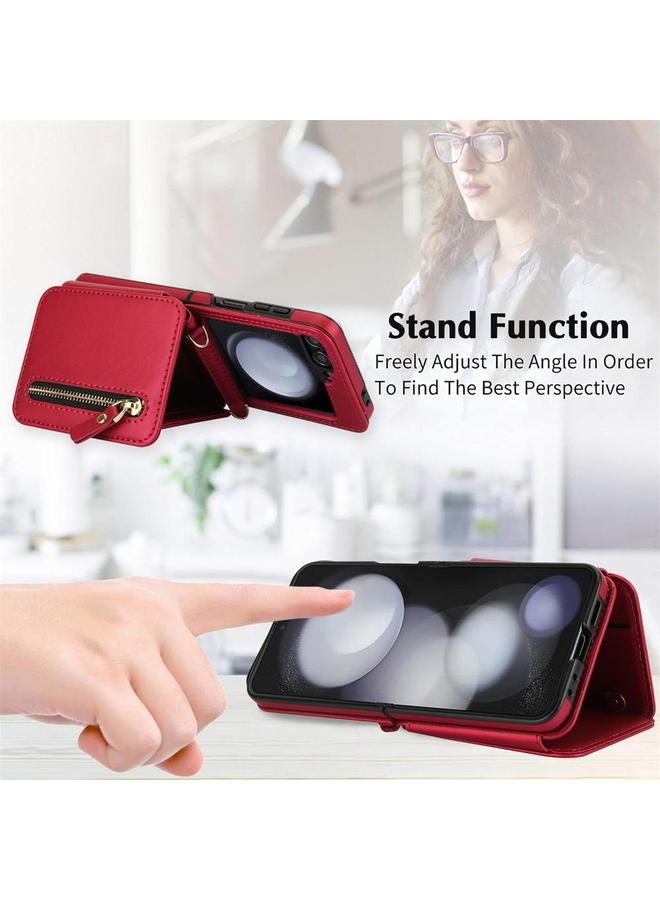 erorex Case For Samsung Galaxy Z Flip5 Crossbody Zipper Dual Buckle Card Bag Folding Phone Case - Image 5