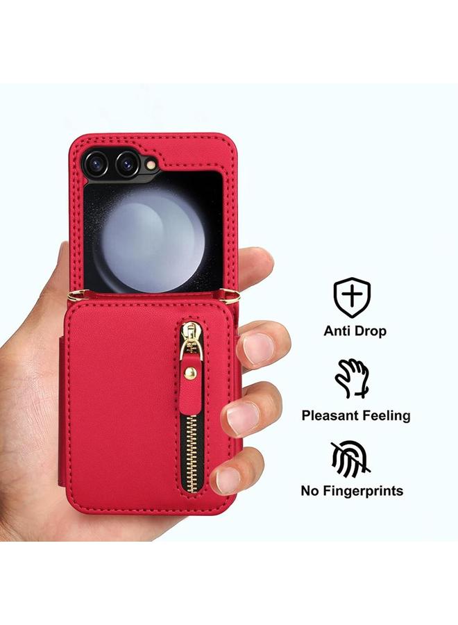 erorex Case For Samsung Galaxy Z Flip5 Crossbody Zipper Dual Buckle Card Bag Folding Phone Case - Image 2