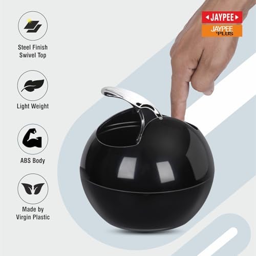 Jaypee Plus Counter Top Bin Plastic Dustbin with Chrome Finish Swivel Top |Light Weight Compact and Stylish Waste Bin for Home and Office Desk |Black - Image 5