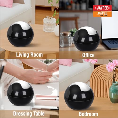 Jaypee Plus Counter Top Bin Plastic Dustbin with Chrome Finish Swivel Top |Light Weight Compact and Stylish Waste Bin for Home and Office Desk |Black - Image 3