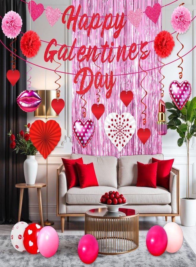 Moon Boat Galentines Day Party Balloons Decorations: Happy Galentine's Decor Heart Banners Hanging Swirls Paper Fans Tinsel Curtain Pom Poms Balloon Garland Arch Kit Party Supplies for the Home - Image 3
