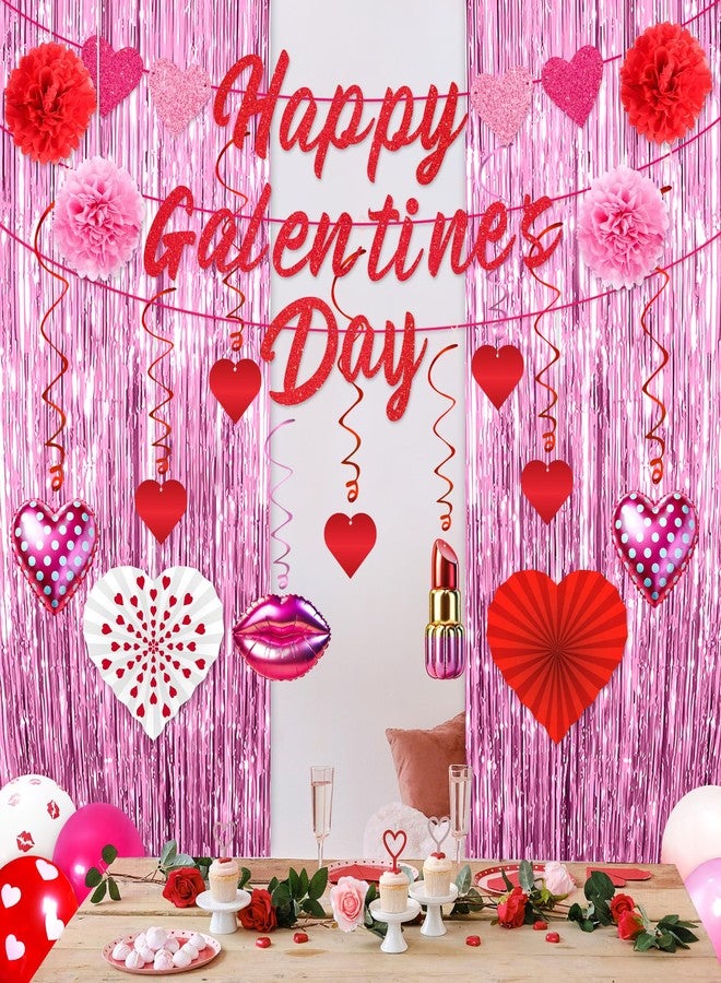 Moon Boat Galentines Day Party Balloons Decorations: Happy Galentine's Decor Heart Banners Hanging Swirls Paper Fans Tinsel Curtain Pom Poms Balloon Garland Arch Kit Party Supplies for the Home - Image 2